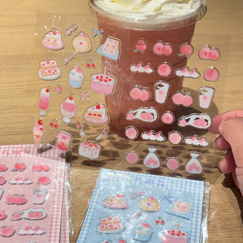 Cai Xuan 3D Cute Girl Peach Dessert Stickers for DIY Journals