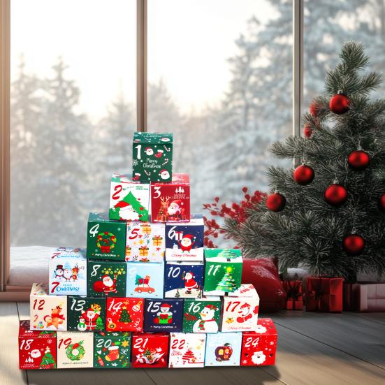 24Pcs Christmas Advent Calendar Boxes Cardboard Number Candy Boxes DIY 24 Days Countdown Gift Festive Decoration