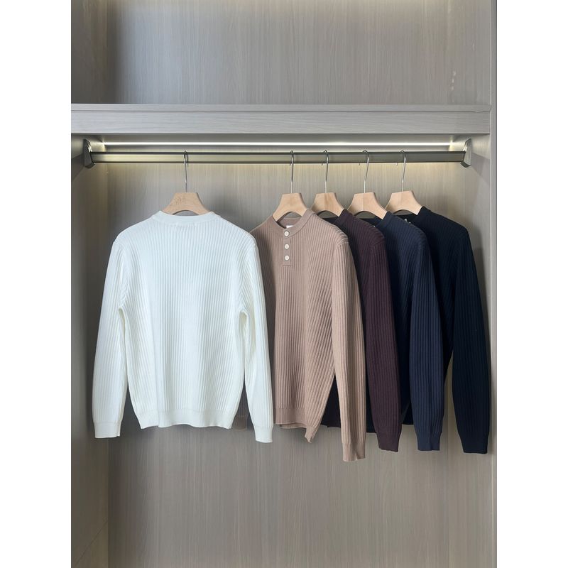 High-End Henry Collar Sweater for Men, Skin-Friendly and Delicate, Autumn and Winter Stretchy Casual Round Neck Knit Base Shirt