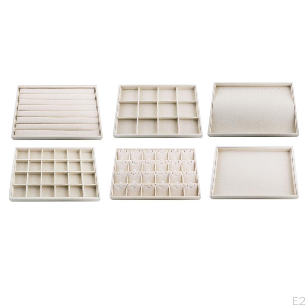Jewelry Display Tray with Compartment Multi-purpose Stackable Box Beige