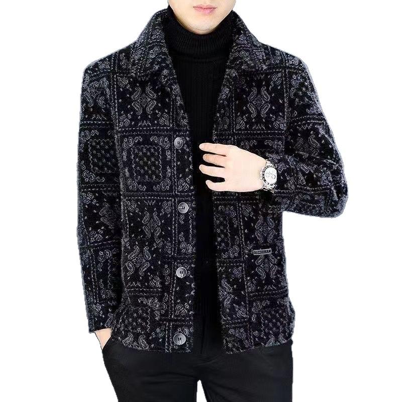 Men's Slim Fit Woolen Windbreaker: European & American Winter Short Jacket with Thickened Velvet Lining
