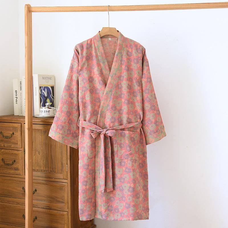 Dámská retro žakárová bavlněná yukata: Lehká jarní/podzimní noční košilka a pyžamo ve stylu kimona.