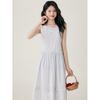Summer Sweet Little Clear Blue Striped Edge Splicing Sleeveless Vest Dress Women