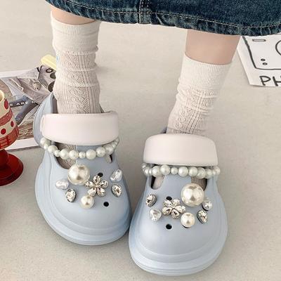 Fashion Women Platform Slippers DIY Rhinestone Pearl Clogs Summer Garden Shoes Thick Sole Girls Indoor Street Slides Platform Sandals