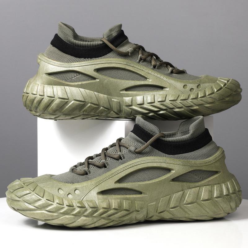 

Men s casual shoes 2025 new men s casual shoes flying woven shoes mesh sports mountaineering labor insurance shoes 45 зелений