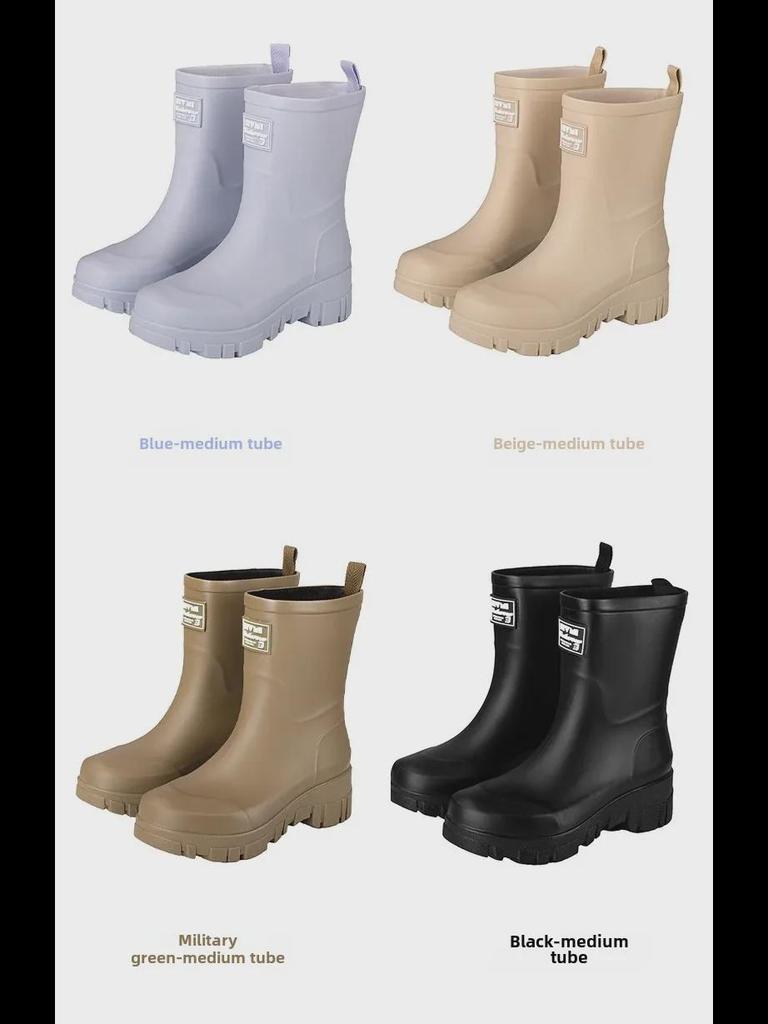 Dámské nepromokavé holínky na středním podpatku s tlustou podrážkou - Protiskluzové, odolné proti opotřebení, korejský styl pro kempování a mytí auta.