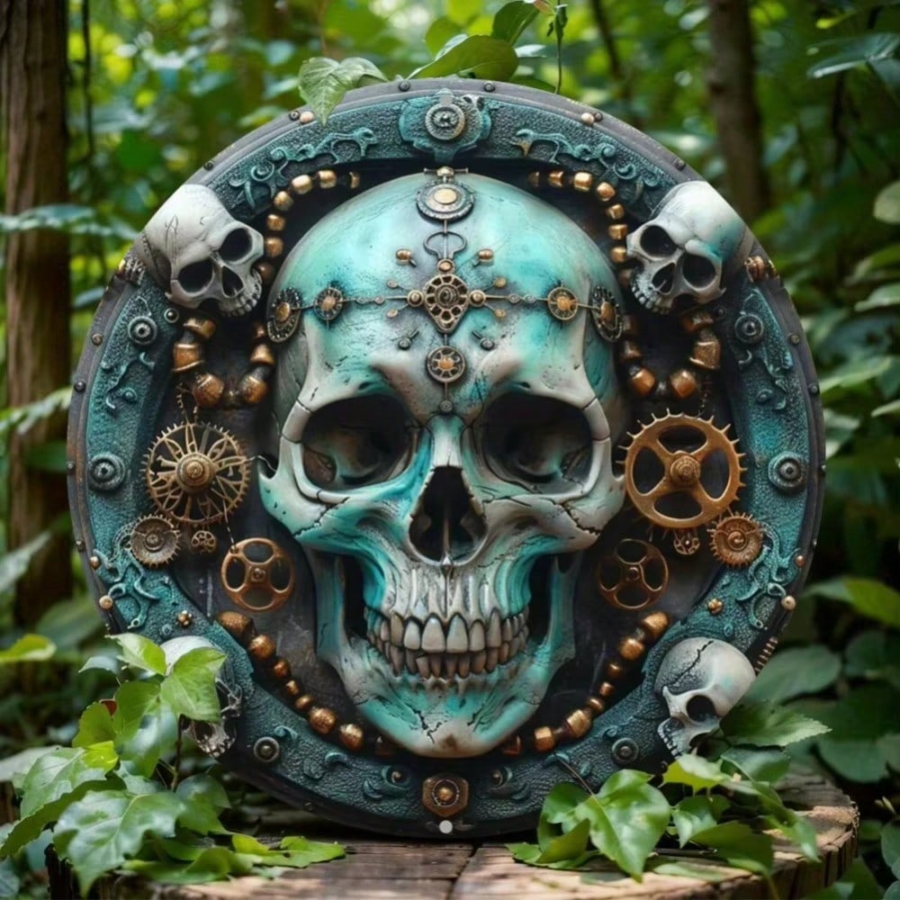 Двумерное металлическое настенное искусство Синий скелет Декор Круглый алюминиевый знак Домашний праздничный подарок TYA24752-20X20CM