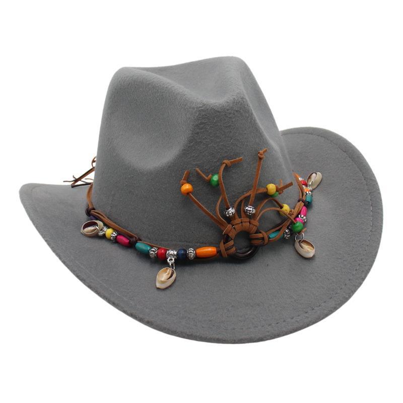 

Hot-Selling Western Cowboy Hat Ethnic Style Stage Hat Warped Edge Fedora Hat British European And American Style One size fits all світло-сірого кольору