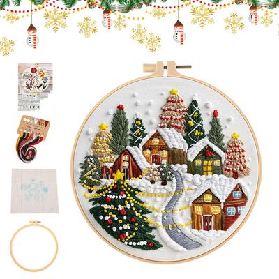 DIY Material Hand Embroidery Kit Snow Scenery Winter Villages Christmas Trees Christmas Theme Decorations Embroidery Kit