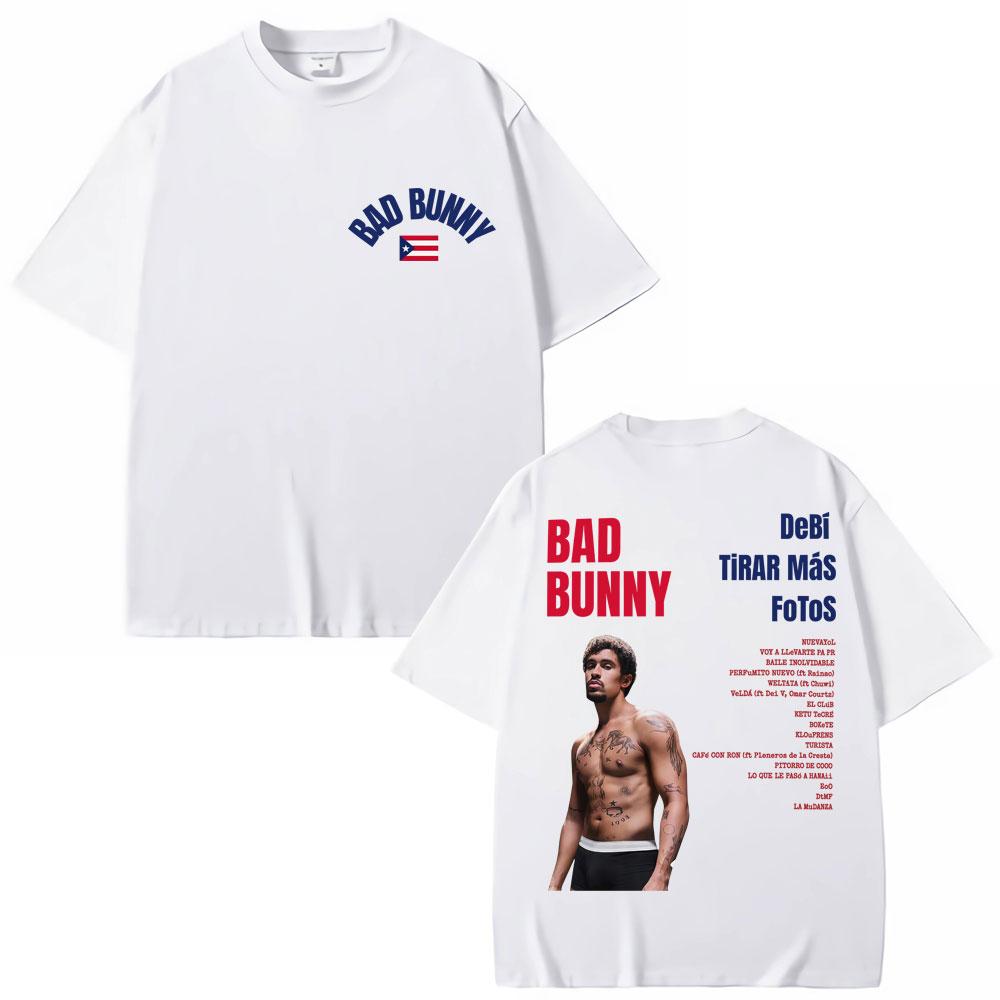 Rapper Bad Bunny Graphic Tshirts Debi Tirar Mas Fotos DTMF Fashion Vintage T Shirt Unisex Women Hip Hop Oversized Cotton Tshirt
