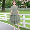 Women's Summer Casual Plus Size Set, Middle-aged and Elderly, Short Sleeved Tied Small Shirt+loose Pants, Chiffon Two-piece Set