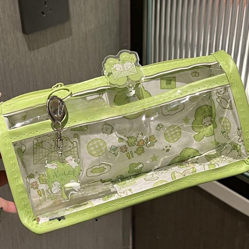 Cartoon Translucent Pencil Case Multi-Layer Vertical Large-Capacity Stationery Storage Bag School Supply Cosmetic Bag