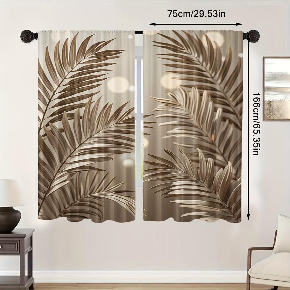 2PCS Digital Printed Curtains, Brown Leaves Autumn Botanical Fall Foliage, Window Drapes for Living Room Bedroom Home Decoration
