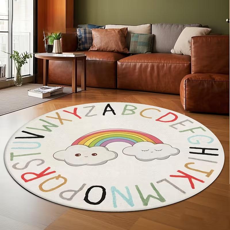 Rainbow Alphabet Play Mat - Area Mat with Colorful Letter Design,round Rug for Bedroom, Classroom Kids Play and Reading Area Rug