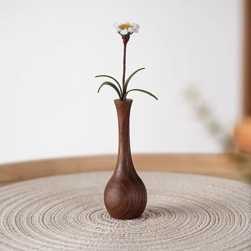 Black Walnut Vase Aroma Diffuser,2-in-1 Solid Wood Decorative Vase for Dried Flowers&Essential Oils,Handmade Eco-Friendly