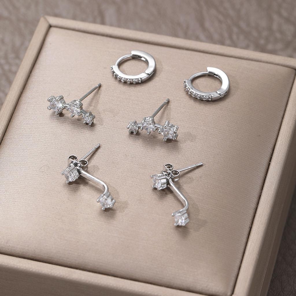 3-Piece Silver Gold Plated Earring Sets For Women Dainty Stud Huggie Hoop Earrings For Multiple Piercing Hypoallergenic Jewelry