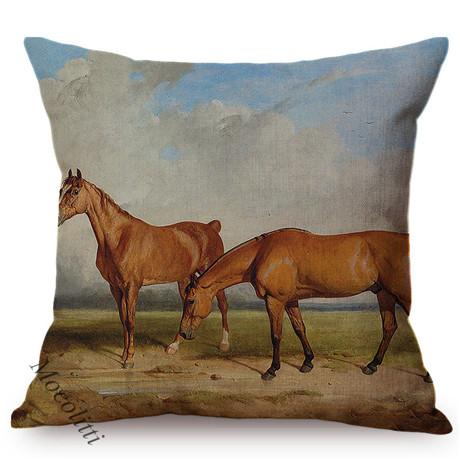 Horse Oil Painting Racehorse Mare Pattern Cushion Cover Nordic Farm Animal Design Cotton Linen Sofa Decoration Throw Pillow Case