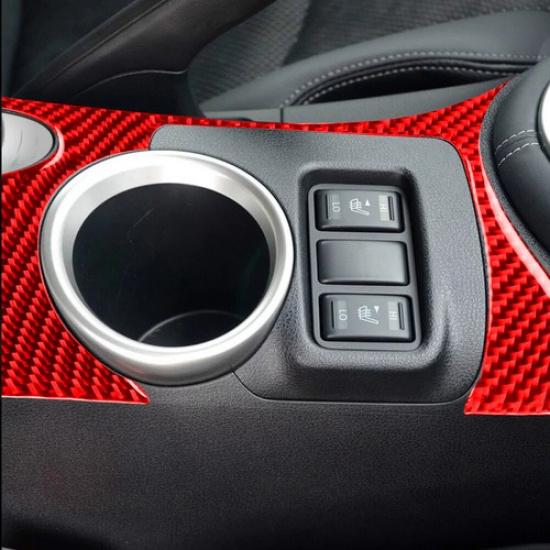Red Carbon Fiber Interior Center Cupholder Cover Trim For Nissan 370Z 2009-
