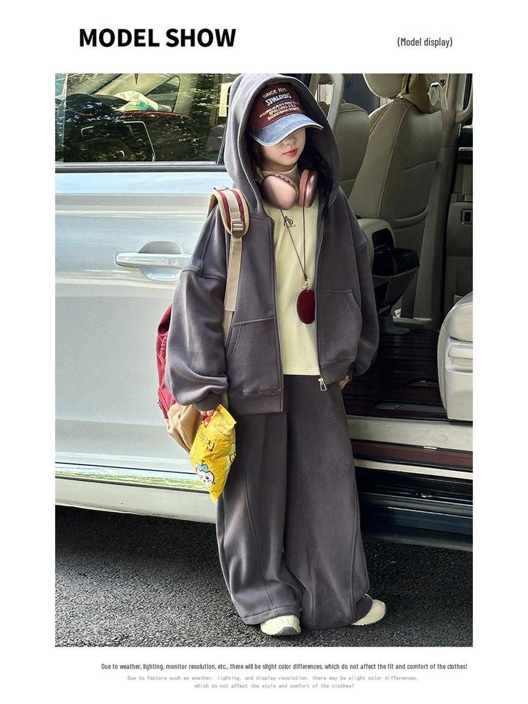 Girls' 2025 Winter Fleece Two-Piece Hoodie Set - Cozy, Stylish, and Sporty