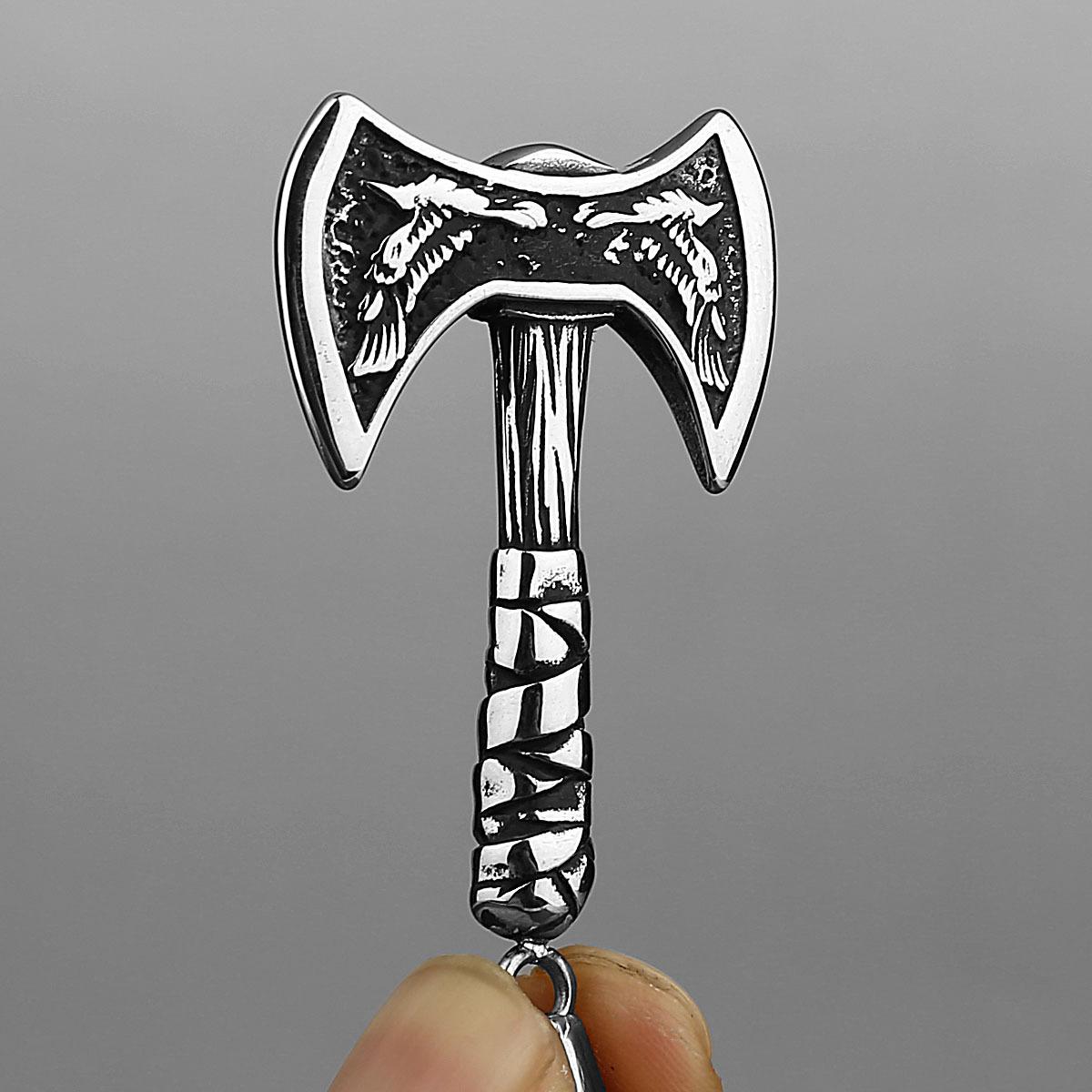 

HNSP 316L Stainless Steel Viking Axe Pendant Chain Necklace For Men Accessories Street Punk Style 60cm срібний