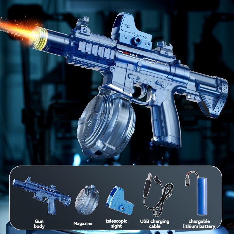 M416 Electric Water Gun with Light, Flame Effect Sprayers Continuously High Pressure High Speed Powerful, Outdoor Water Gun Toys