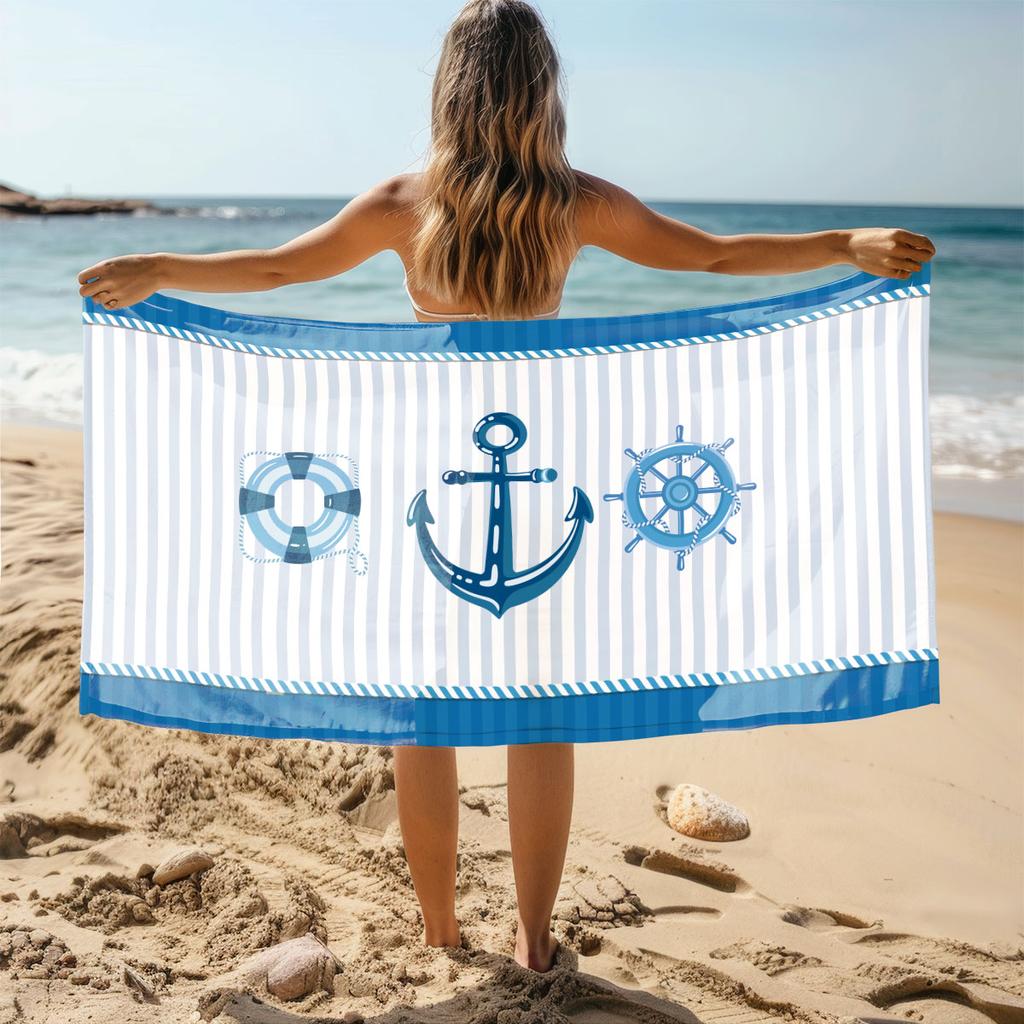 1 Stück Anker-Print Handtuch Sport Schnelltrocknend Super Saugfähig Camping Handtuch Super Weich Leichtgewicht Fitnessstudio Schwimmen Yoga Strand Handtuch