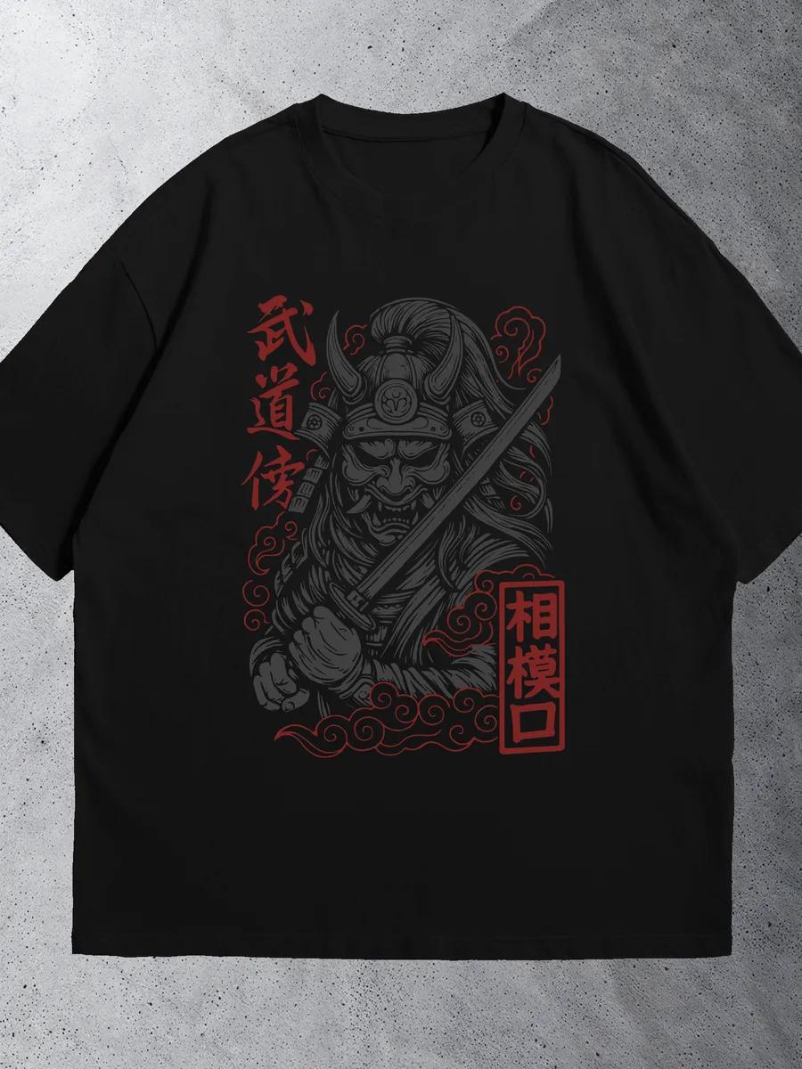 Оверсайз футболка в стиле Y2K с принтом аниме-самурая L