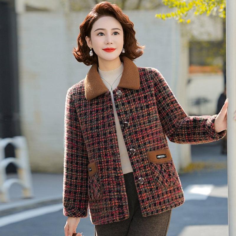 Winter velvet plaid imitation mink velvet jacket women's autumn and winter warm temperament woolen coat