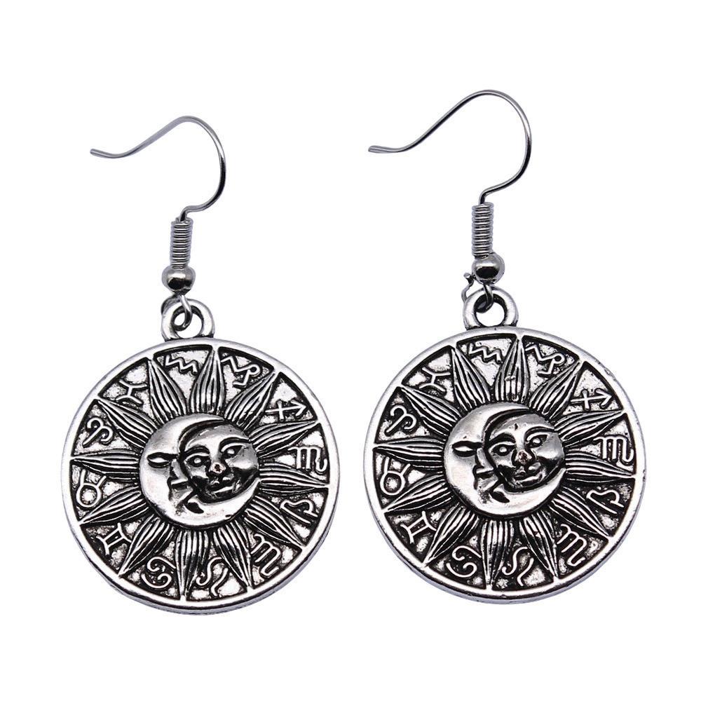 Matte Crescent Moon Dangle Earrings Sun Minimalist Gothic Lunar Drop Earrings Dark Celestial Jewelry