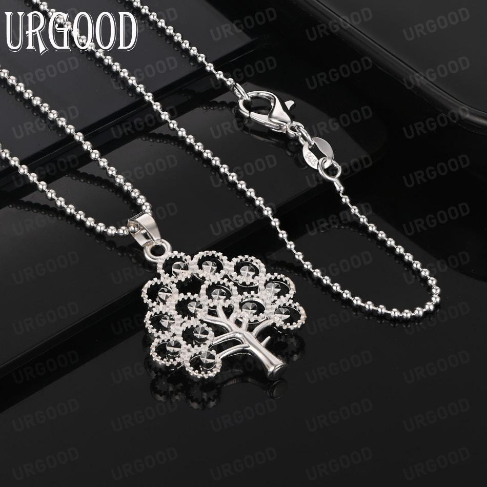 925 Sterling Silver Tree Shape Pendant Necklace Wedding Fashion Jewelry