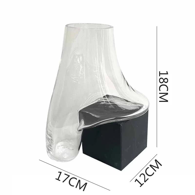 Abstrakte unregelmäßige Glasvase Marmorsockel Blumengefäß Hydrokultur-Vase Blumenarrangement-Vase Schreibtischdekoration Heimdekoration