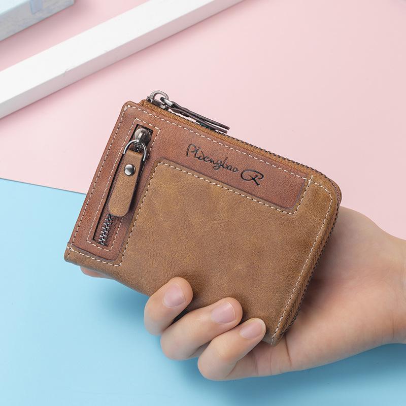 Card Holder Zipper Mens Wallet Pu Leather Wallet Vintage Zipper Coin Purse For Travel Work Shopping