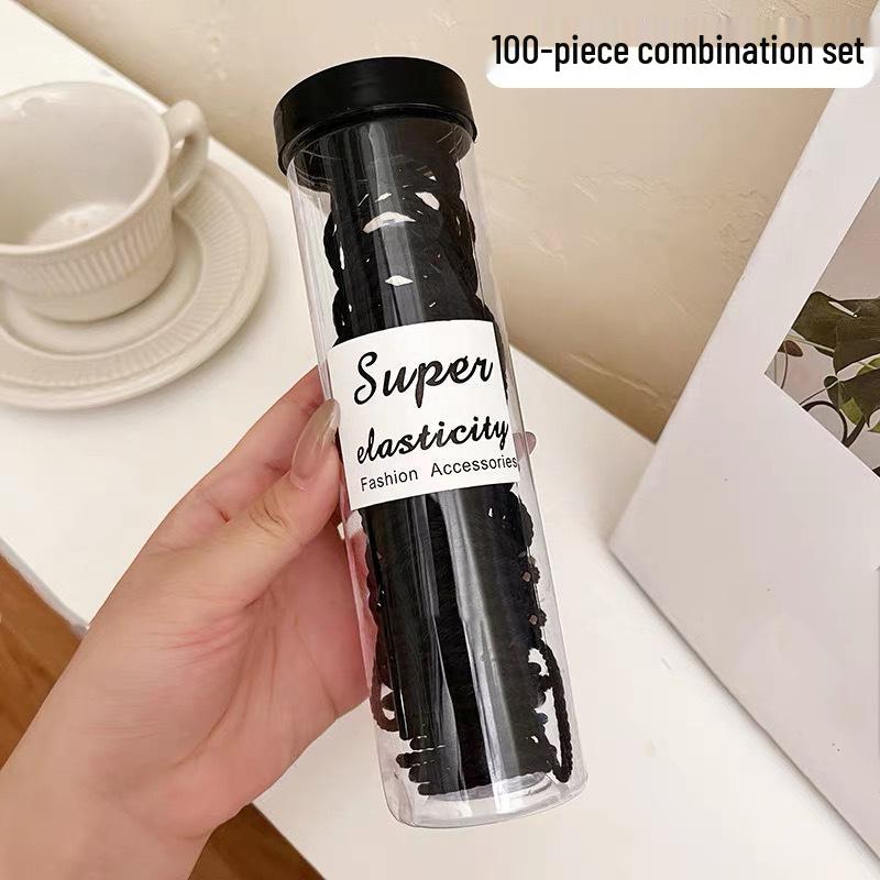 Women's Durable Leather-Covered Black Elastic Hair Ties: High-Elasticity Scrunchies, Hair Ropes & Rings