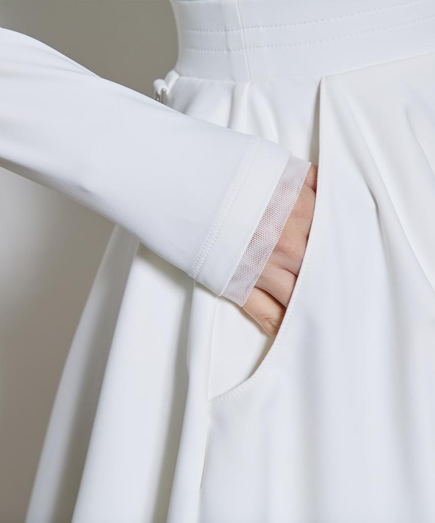 J Jane Mochi Long Sleeve Double Flare Dress (White)