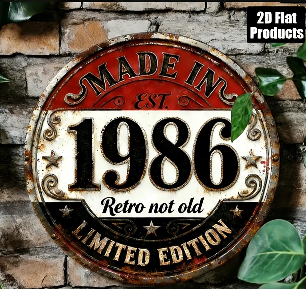 Hergestellt in Retro Nicht Alt D Flach Rund Metallschild Limitierte Auflage Vintage Rustikal Wanddekor für Zuhause Bar Café