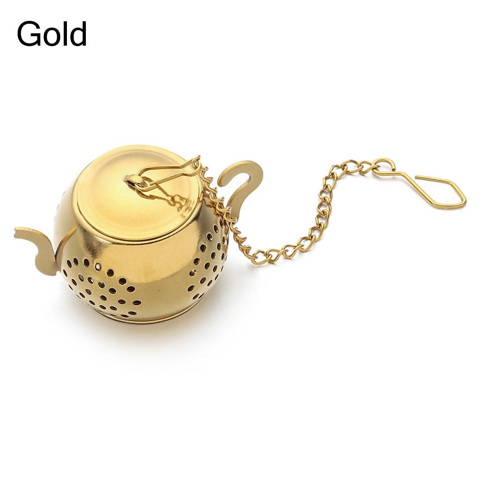 1Pc Teapot/Heart Shaped Tea Strainer with Chain Stainless Steel Tea Infuser Loose Tea Spice Filter Diffuser Teaware Gold Silver