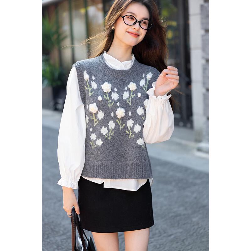 ITISF4 Korean Sweet 3D Floral Knit Vest