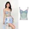 Cross Hem Mesh Camisole Spicy Girl Style Tube Tops Chic Dots Hollow Vest Club