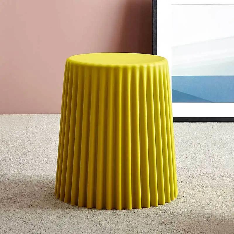 Creative Nordic Plastic Stool Thickened Round Stools for Living Room Fashionable Beautiful Corrugated Bucket Cut Surface Stool
