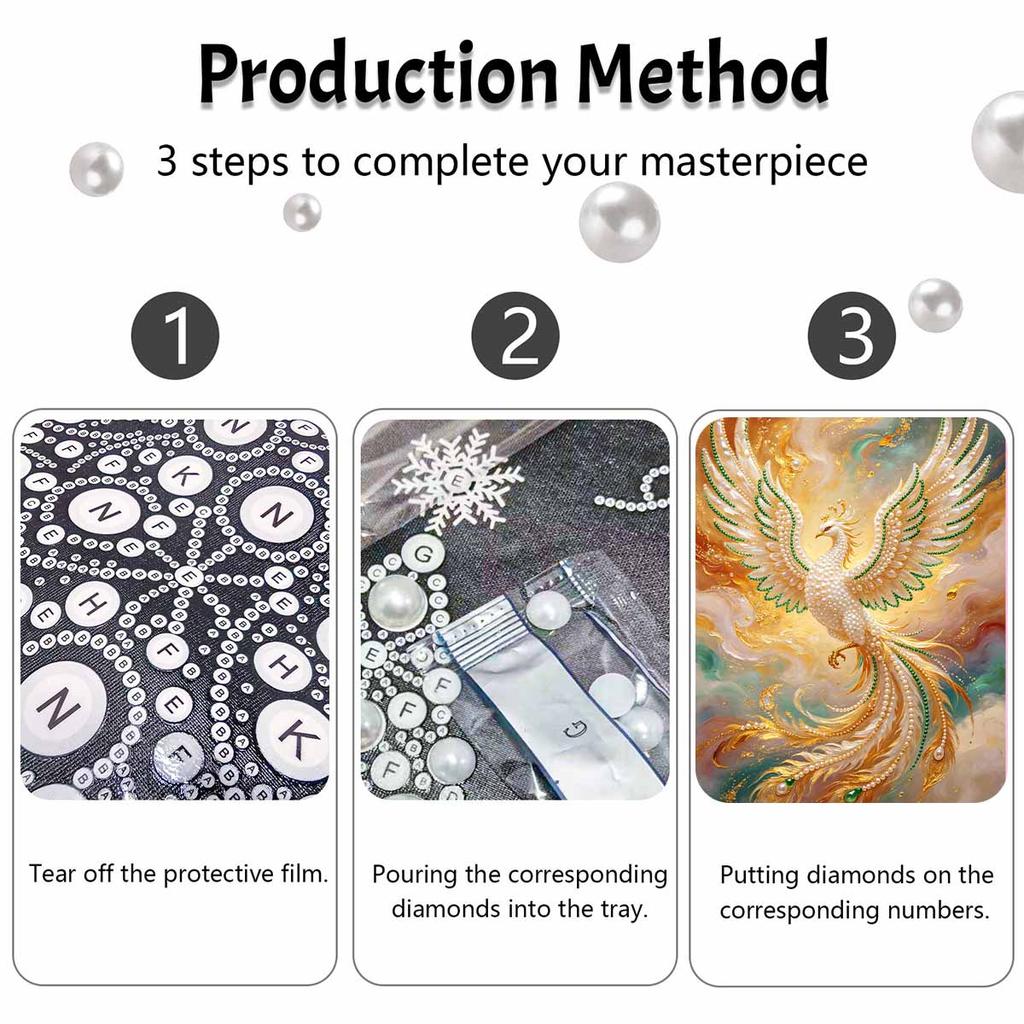 Kit Pittura Perle 3D Design Fenice Senza Cornice Tela per Pittura con Perline Fai-da-te Artigianato Fatto a Mano per Decorazione Parete Camera da Letto