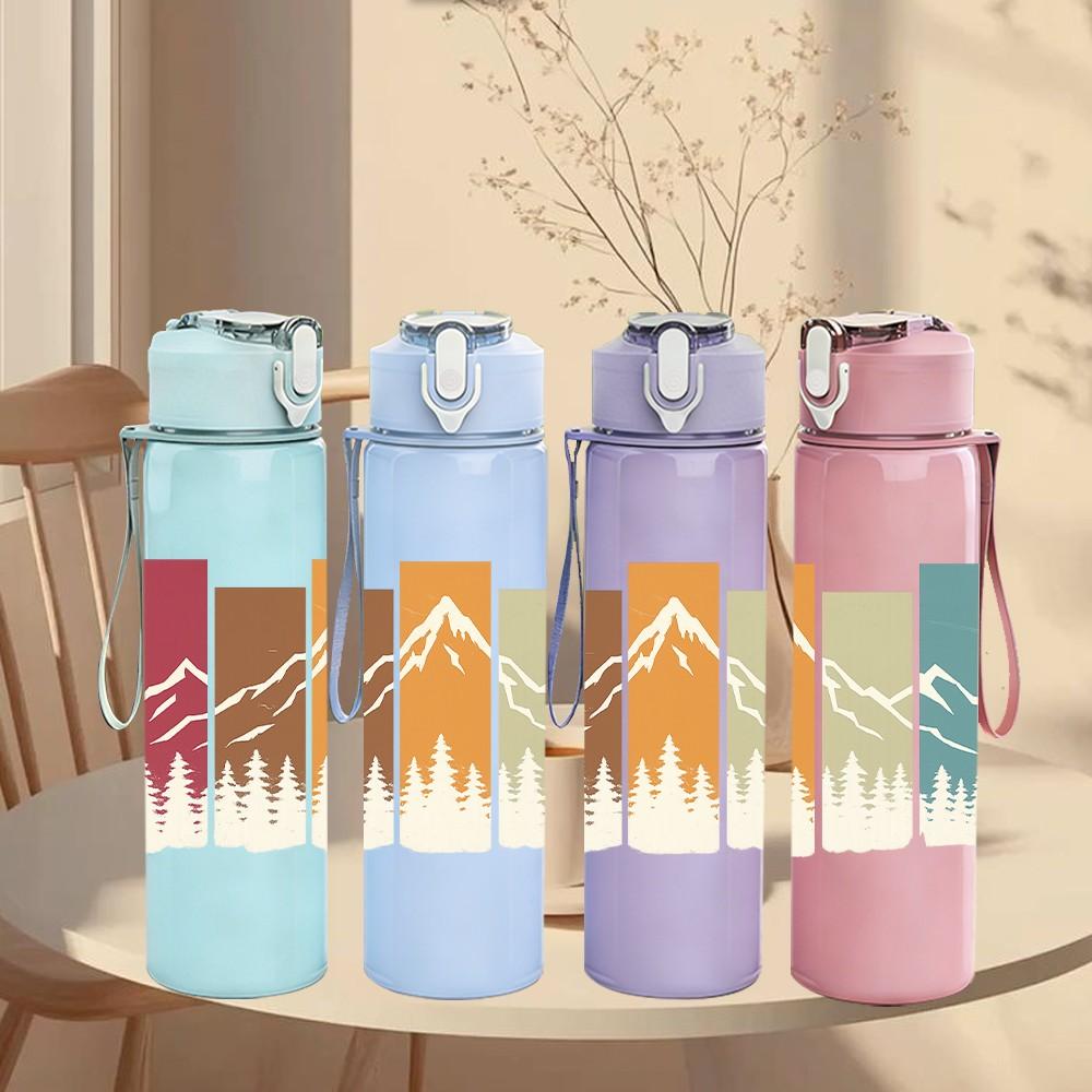 1PC Mountain Forest Minimal Landscape 750ml Color Plastic Sports Water Bottle Leakproof Flip Straw Lid Suitable for Sports Office Home Use