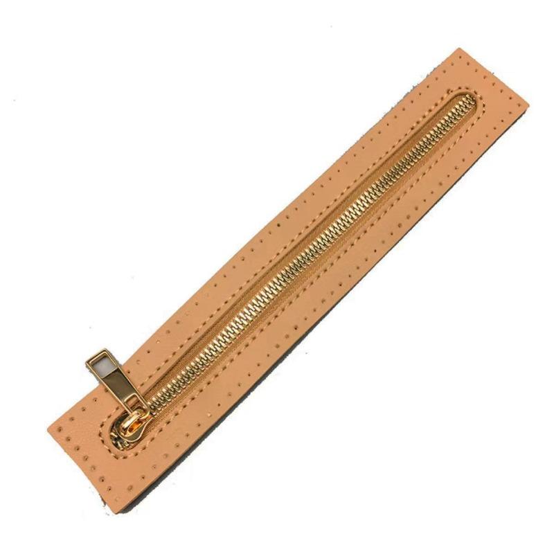 

Long PU Band Zippers Close-end Auto-lock Type Gold Color Metal Zipper DIY Bag Accessories 23.5*4cm світло-коричневого кольору