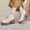 Fashion GKTINOO Women Thick High Heel Boots Autumn Round Toe Chunky Platform 100% Genuine Leather Ankle Boots Ladies Zipper Short Boots