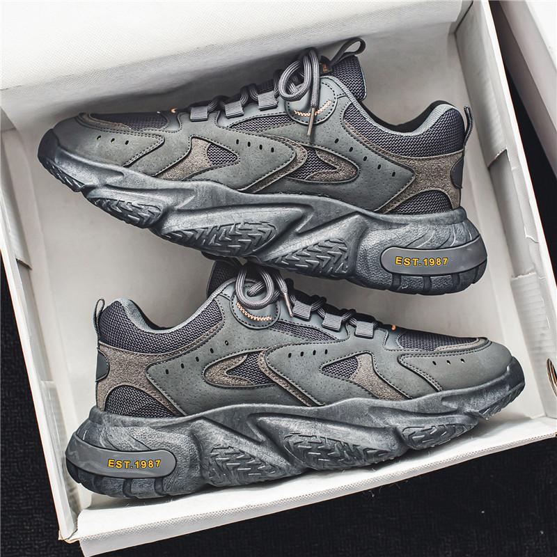 B Four Seasons Hot Sale Fashion Mesh Sneakers Daddy Shoes Men's Shoes, Grey, Black