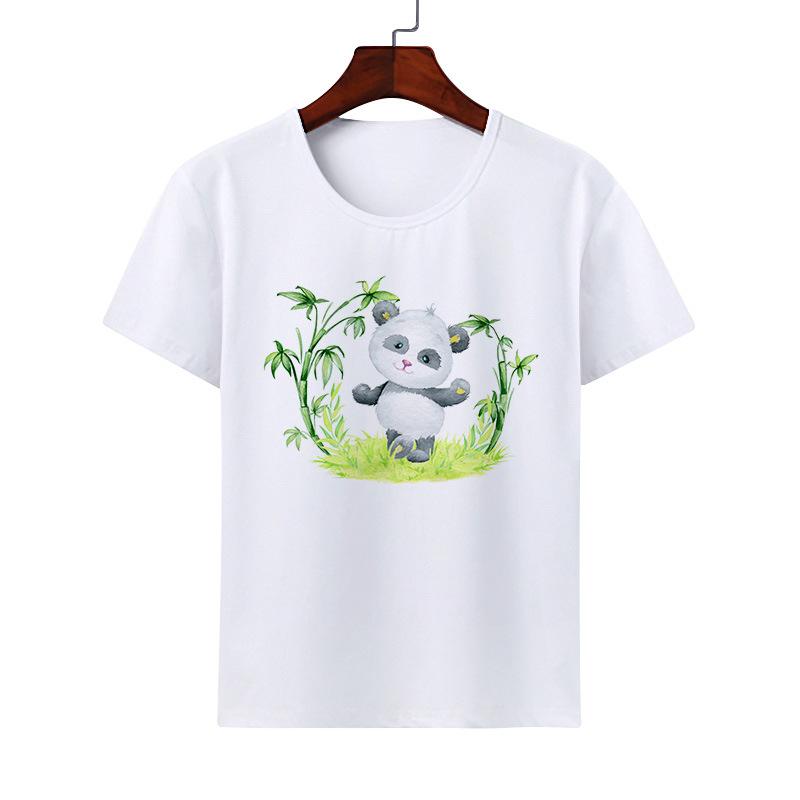 Cute Giant Panda Cartoon Tshirt for Boy Girl Summer round Neck Modal Cat Short Sleeve ParentChild Top Kids Clothing