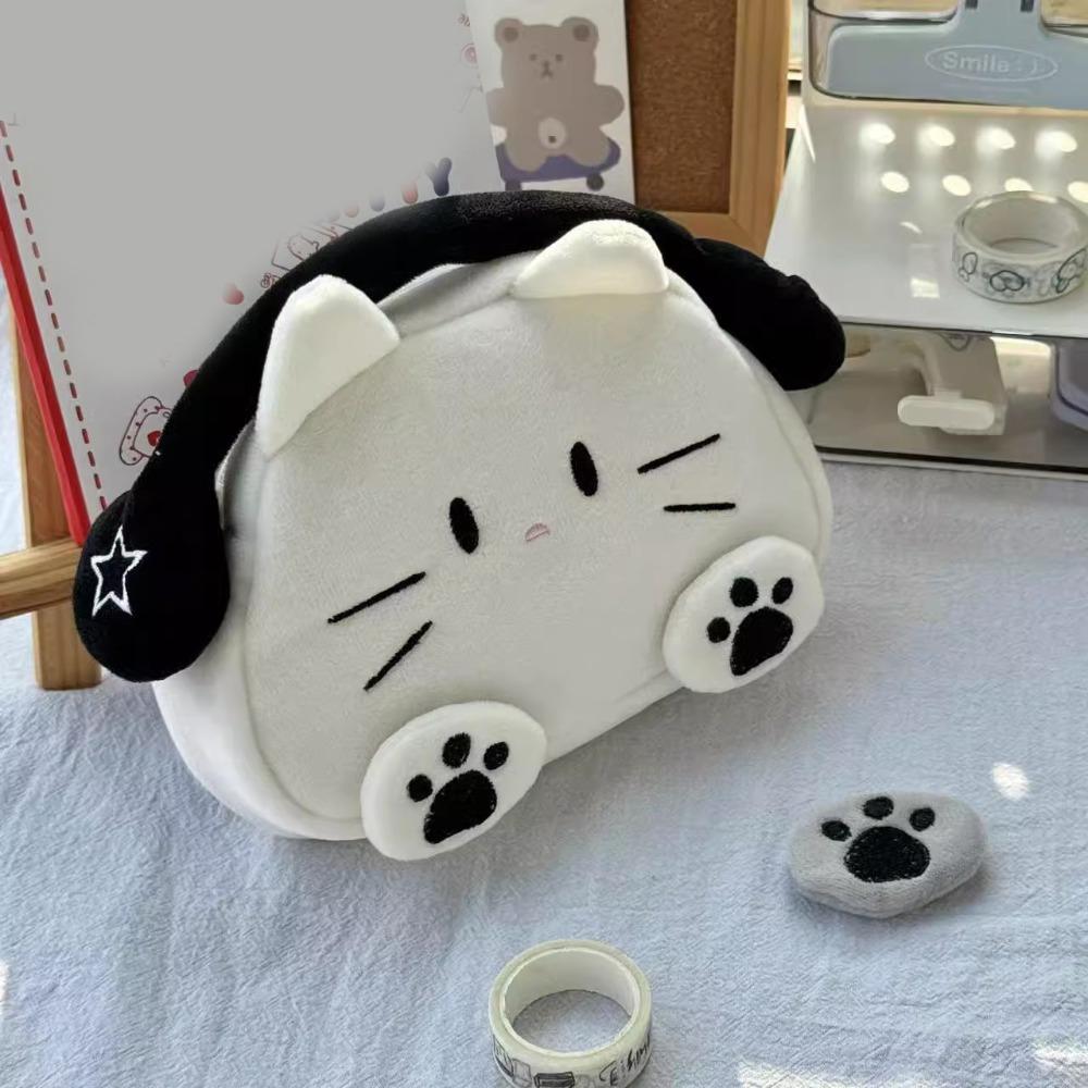 

Прозрачный Плюшевый Пенал Органайзер для Стола Косметичка для Кошки Офисное Использование Сумка для Карандашей Кошки Пенал Black earphones