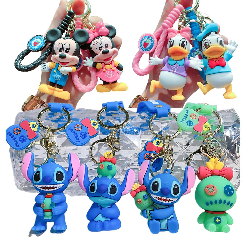 Stitch Keychains Car Key Handbag Accessories Pink Angel Anime Figures Keyring Christmas Gift