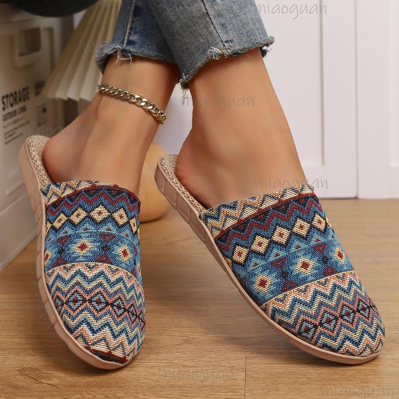 Fashion Summer New Linen Slippers Woven with Grass Cover Toe Ethnic Style Women's Home Indoor Slippers Large Size Slip On Comfortable