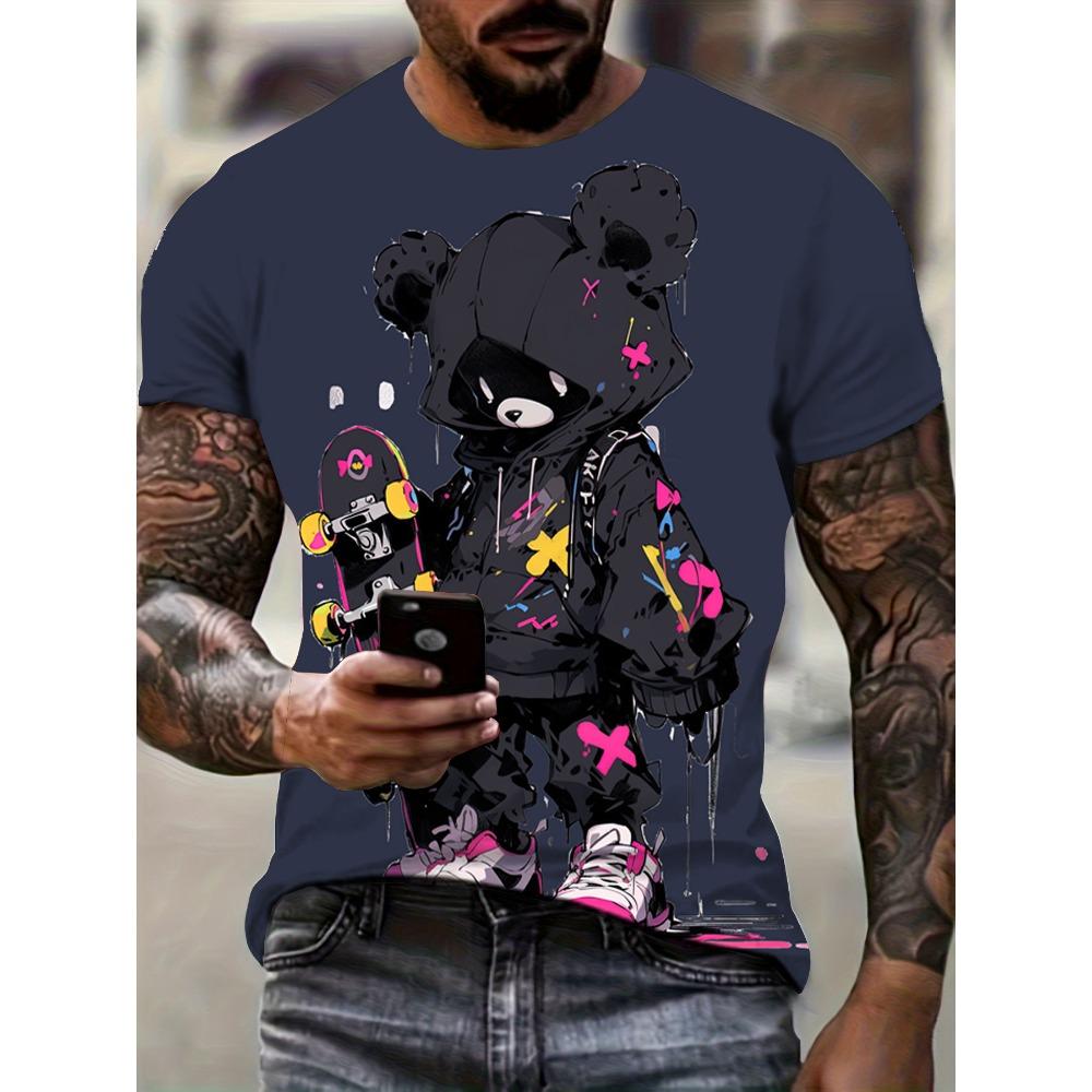 Men's Kids Casual Fashion T-shirt 3D Printing Anime Bear Pattern Printed T-shirt For Summer Daily Outdoor Streetwear Oversized Tops