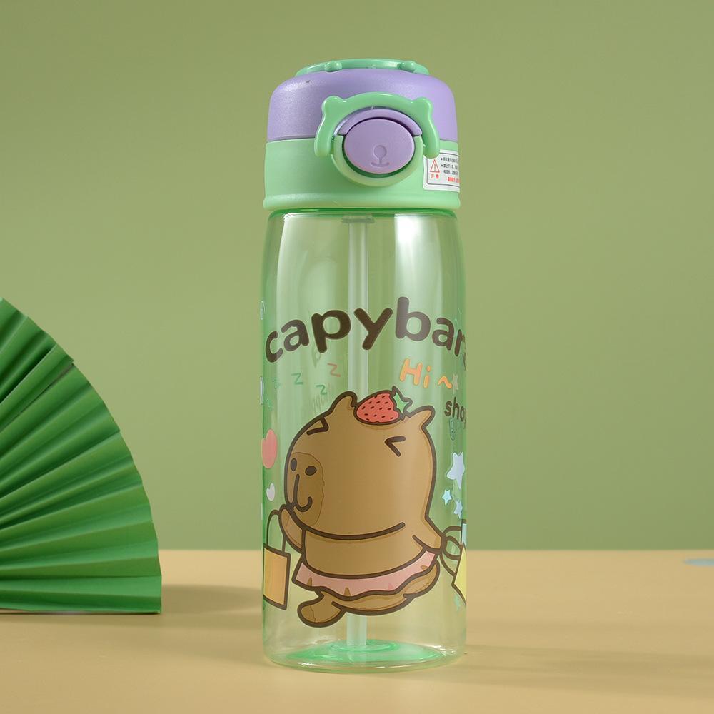 Cute Capybara Cartoon Plastic Cup Portable Handle Flip Lid Straw Cup High Appearance